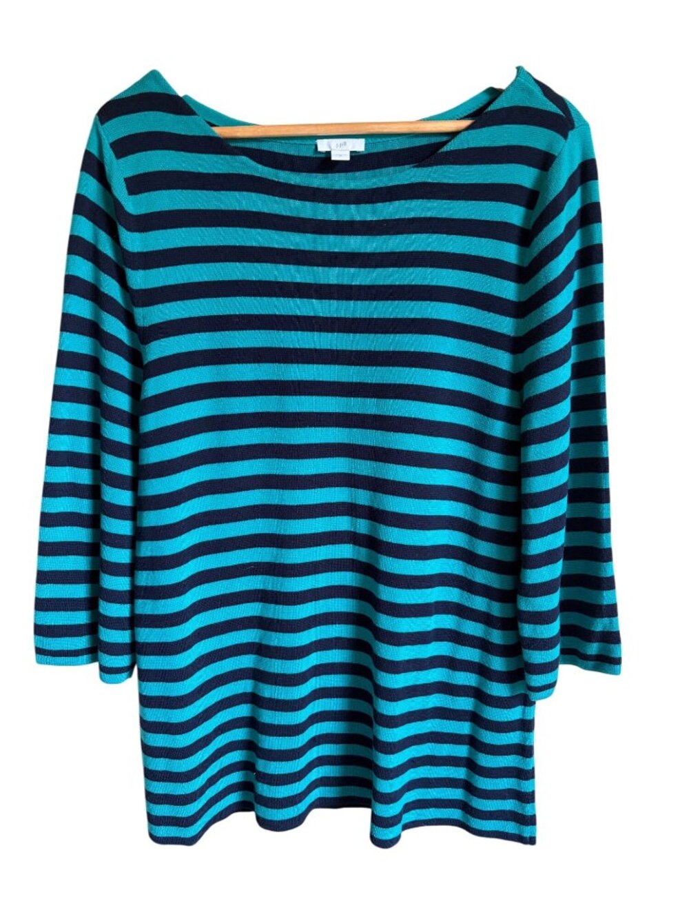 J. Jill Size XL Green Black Striped Knit Tunic Sweater Cotton Blend